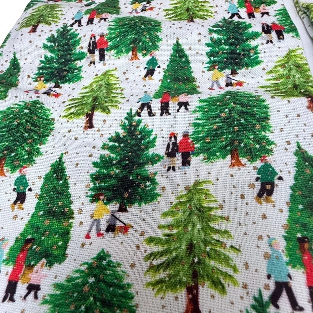 Paper Source Holiday Tea Towels Set of 2 Christmas Trees 100% Cotton NWOT
